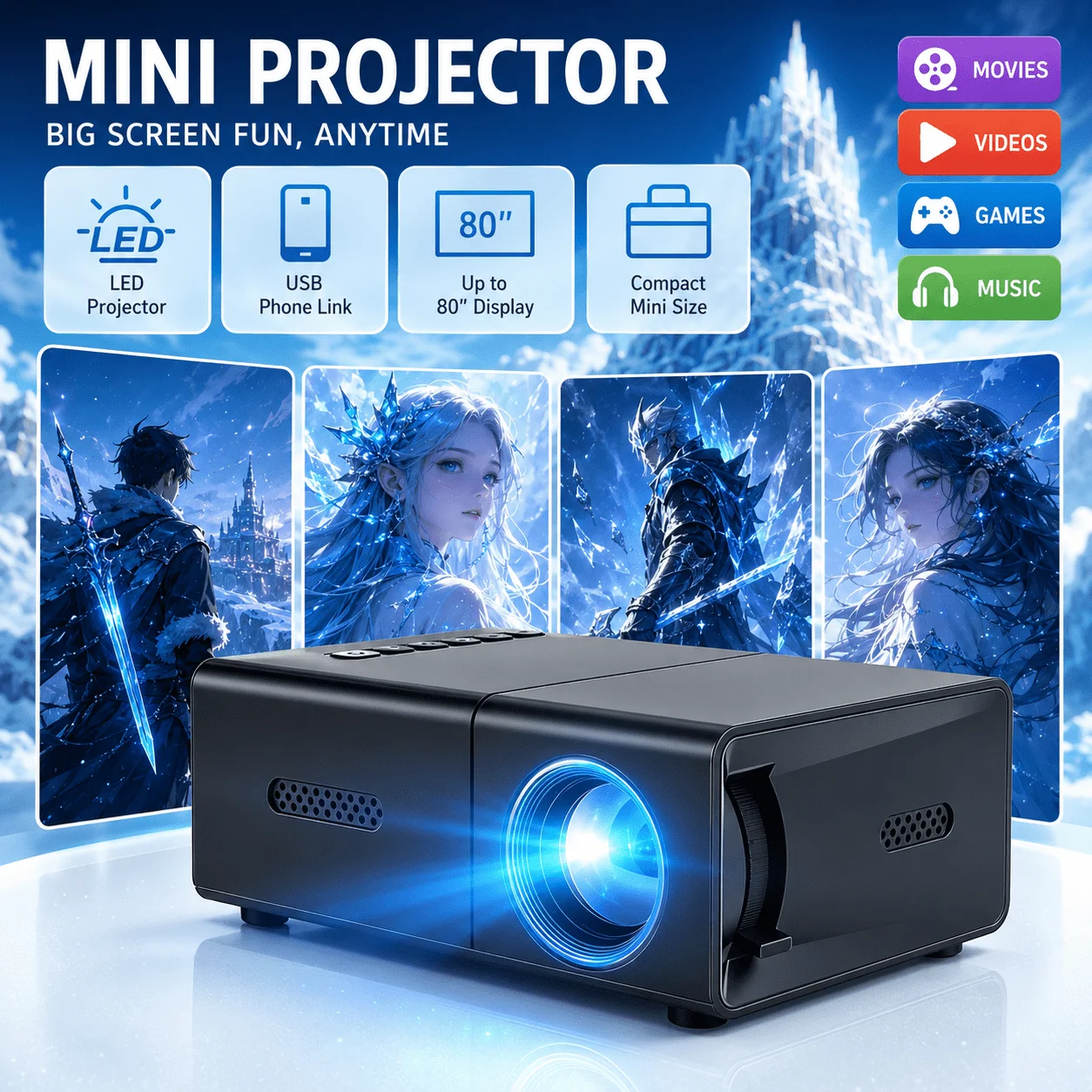 Mini portable projector, compa - Android Tablet Gaming Accessories 评论和价格